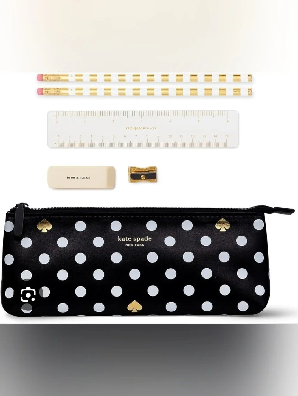 kate spade Black & White Polka Dot Pen Holder with Gold Accents
